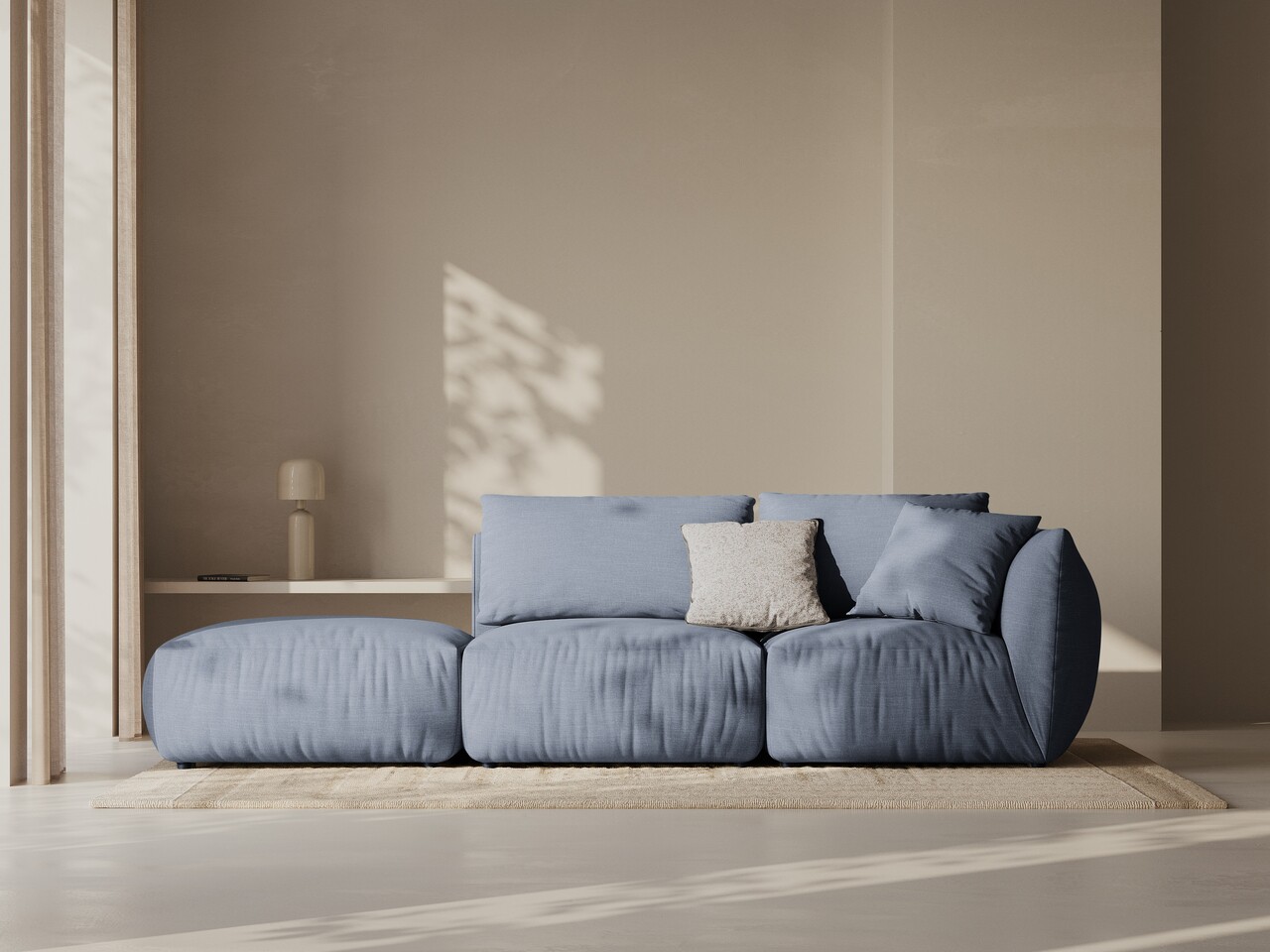 Canapea modulara 3 locuri cotiera stanga, Chris-259, Micadoni Home, 315x100x80 cm, tesatura structurata chenille, albastru muted - imagine 7